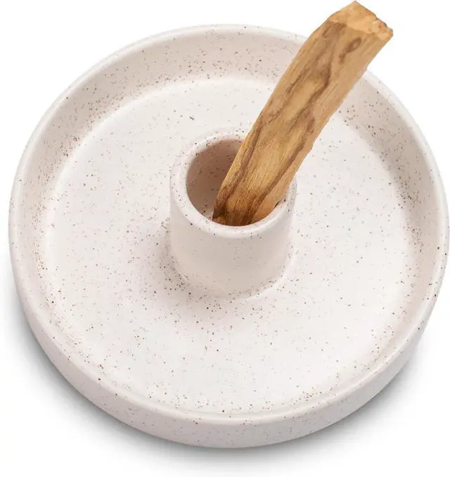 Main image of Palo Santo Holder, Ceramic Incense Holder for Palo Santo Sticks, Scent Wood Stand and Ash Catcher, Simple, Sturdy and Well Made Incense Burner, Cozy Speckled White