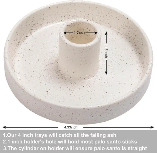 Alt view image 2 of 7 - Palo Santo Holder, Ceramic Incense Holder for Palo Santo Sticks, Scent Wood Stand and Ash Catcher, Simple, Sturdy and Well Made Incense Burner, Cozy Speckled White
