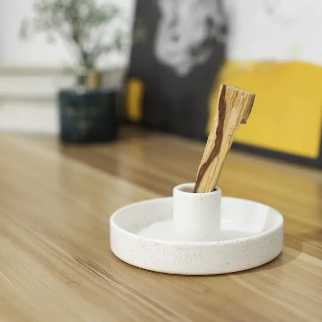 Alt view image 4 of 7 - Palo Santo Holder, Ceramic Incense Holder for Palo Santo Sticks, Scent Wood Stand and Ash Catcher, Simple, Sturdy and Well Made Incense Burner, Cozy Speckled White