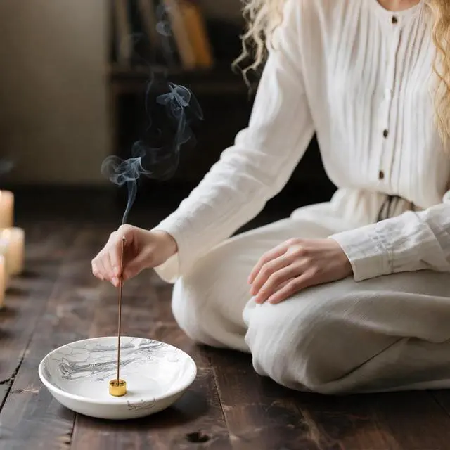 Alt view image 7 of 7 - Incense Holder for Sticks Insence Bowl Round Minimalist Resin Plate 6.2