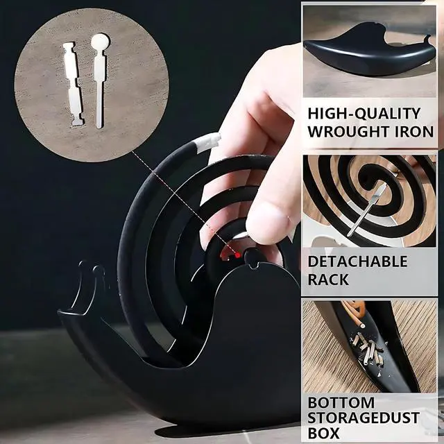Alt view image 3 of 7 - Accddio Incense Holder,Mosquito Coil Holder,Snail Incense Burner Holder,Mosquito Coil Burner of Iron Material for Table Decorations or Gifts (Black)
