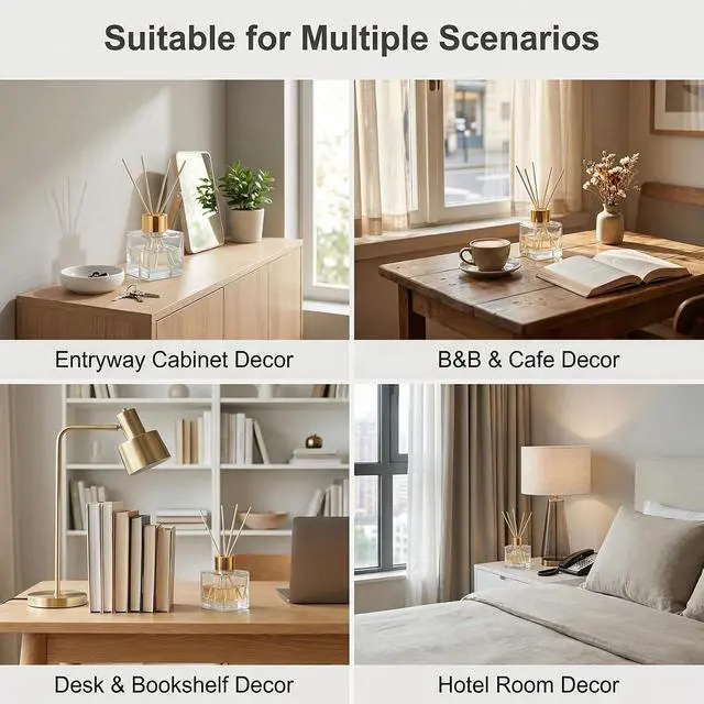 Alt view image 7 of 7 - 2Pcs 50ml/1.7oz Empty Refillable Clear Square Glass Diffuser Bottle with Gold Cap Room Fragrance Diffuser Decorative Essential Oil Jars Containers for Home Office Desk Decor
