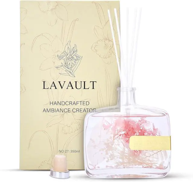 Main image of Lavault Reed Diffusers for Home - Greenwhite Ornaments - 100% Natural Materials - Long-Lasting Fragrance - Relaxing Atmosphere, Easy-to-Use & Eco-Friendly, Reusable Glass Bottle Empty Spirit Aroma