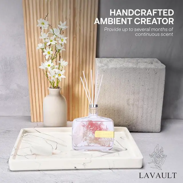 Alt view image 2 of 7 - Lavault Reed Diffusers for Home - Greenwhite Ornaments - 100% Natural Materials - Long-Lasting Fragrance - Relaxing Atmosphere, Easy-to-Use & Eco-Friendly, Reusable Glass Bottle Empty Spirit Aroma
