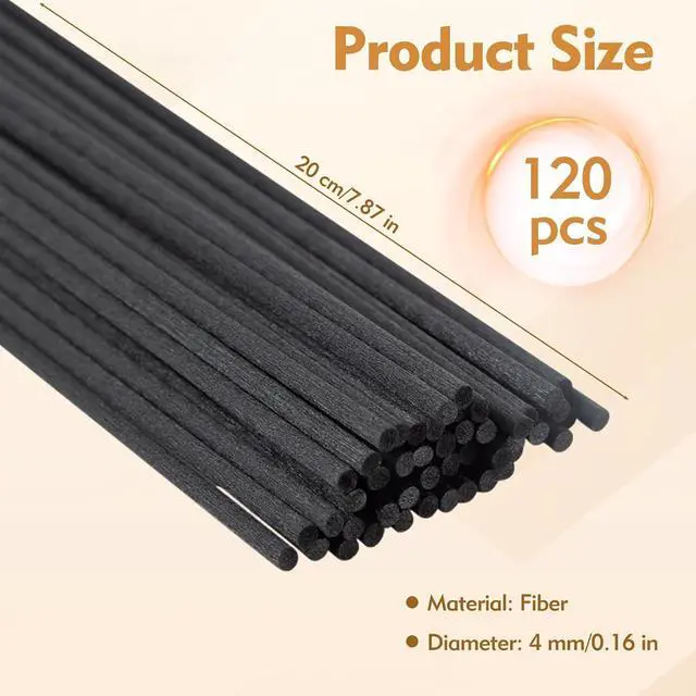 Alt view image 2 of 7 - 120 Pcs Reed Diffuser Sticks, 7.87 Inch Black Fibre Diffuser Sticks, Thick Reeds for Diffuser, Essential Oil Diffuser Sticks Refill for Aroma Fragrance Home Office Spa
