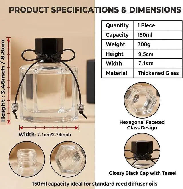 Alt view image 3 of 7 - 1Pcs 150ml 5 fl oz Empty Refillable Clear Glass Diffuser Bottle Aromatherapy Diffuser Jar Container Fragrance Accessories Use for DIY Replacement Reed Diffuser Sets Essential Oils Craft Decor