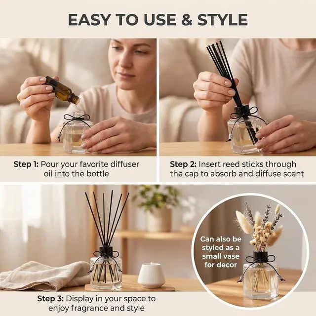 Alt view image 7 of 7 - 1Pcs 150ml 5 fl oz Empty Refillable Clear Glass Diffuser Bottle Aromatherapy Diffuser Jar Container Fragrance Accessories Use for DIY Replacement Reed Diffuser Sets Essential Oils Craft Decor