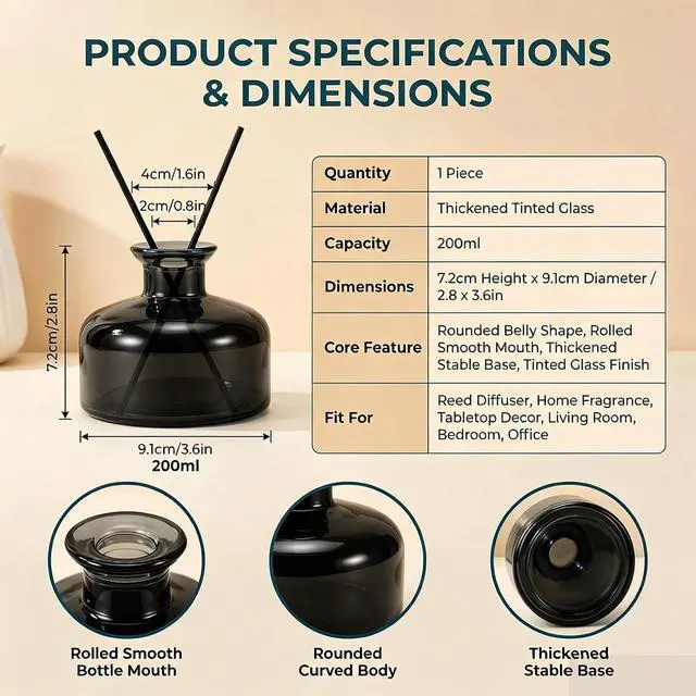 Alt view image 2 of 7 - ericotry 1Pcs 200ml/6.7oz Empty Refillable Glass Diffuser Bottles Aromatherapy Jar Container Fragrance Accessories Use for DIY Replacement Diffuser Sticks Sets Essential Oils Crafts Decor