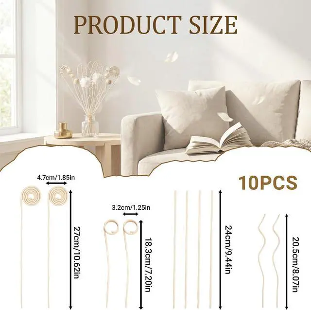 Alt view image 2 of 6 - 10PCS Reed Diffuser Sticks - Rattan Reed Diffuser Sticks Natural Rattan Wood Essential Oil Diffuser Sticks, Keep Fragrance Scent for Home, Living Room, Bathroom, Bedroom, Office, Decor