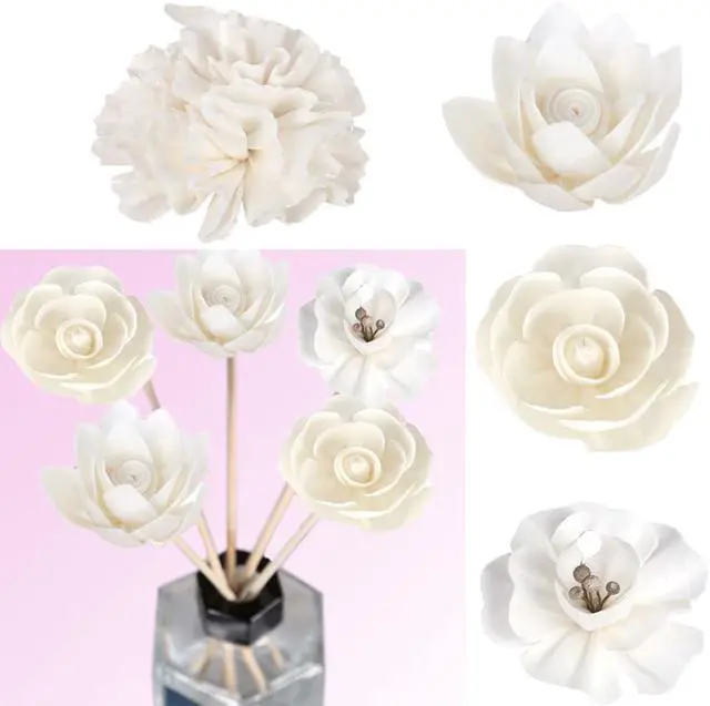 Alt view image 4 of 4 - Leadigol 4PCS Reed Diffuser Flower Set, Diffuser Mixed Flowers, Natural Material Aromatherapy Reed Wood Flowers, Mixed White Flower Set Replacement for Home Fragrance