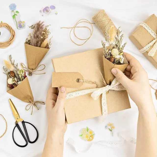 Alt view image 2 of 7 - 6Pcs Mini Dried Flowers Bouquet, Mixed Natural Dried Flowers Gypsophila Bouquets Boutonniere Table Centerpieces Birthday Cake Flowers for DIY Crafts with 3 Flower Stickers 10m Hemp Rope