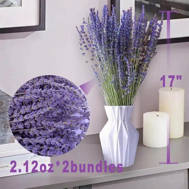Alt view image 2 of 7 - 350 Stems 2 Bundles Dried Lavender Flowers, 17" Natural Purple Flowers Bouquet, 4.24oz(120g) Dried Lavender Stems for Wedding Home Fragrance Vase Crafts Decor DIY Projects