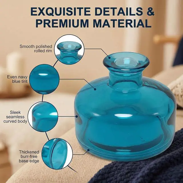Alt view image 3 of 7 - 200ml/6.7oz Empty Blue Round Glass Diffuser Bottle Refillable Scented Oil Diffuser Containers Fragrance Accessories Use for DIY Bedroom Bathroom Home Decor
