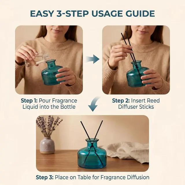 Alt view image 5 of 7 - 200ml/6.7oz Empty Blue Round Glass Diffuser Bottle Refillable Scented Oil Diffuser Containers Fragrance Accessories Use for DIY Bedroom Bathroom Home Decor