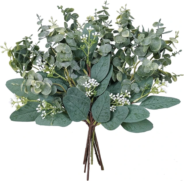 Main image of Mixed Eucalyptus Leaves Stems Bulk Artificial Eucalyptus Leaves Sprays Faux Oval Eucalyptus Leaves with White Seeds Stems for Floral Wreath Garland Bouquets Arrangement Wedding Greenery Decoration