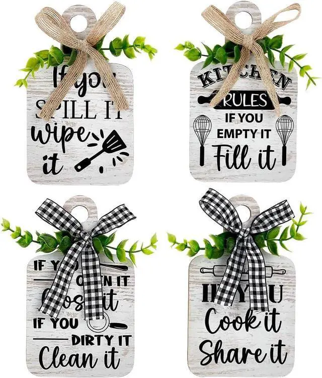 Main image of PH PandaHall Kitchen Rules Wooden Sign Eat Wood Cutting Board 4 Styles