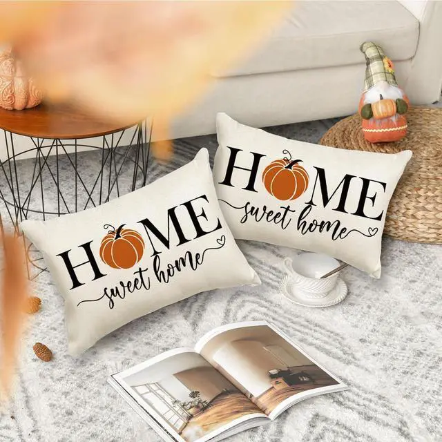 Alt view image 6 of 6 - Fall Pillows Covers 12x20 Inch,Outdoor Pumpkin Thanksgiving Lumbar Beige