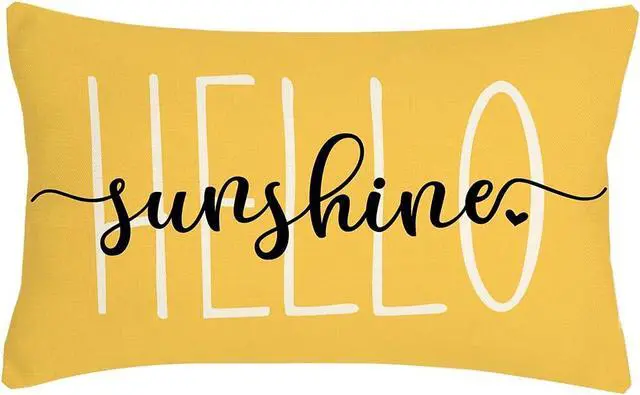 Main image of 4TH Emotion Hello Sunshine Pillow Cover Farmhouse Yellow Lumbar Pillow Cover Spring Summer Decorations Cushion Case for Sofa Couch Polyester Linen 12x20 Inches
