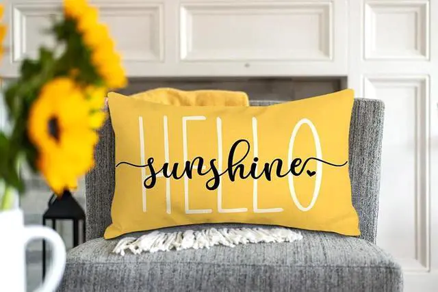 Alt view image 4 of 6 - 4TH Emotion Hello Sunshine Pillow Cover Farmhouse Yellow Lumbar Pillow Cover Spring Summer Decorations Cushion Case for Sofa Couch Polyester Linen 12x20 Inches