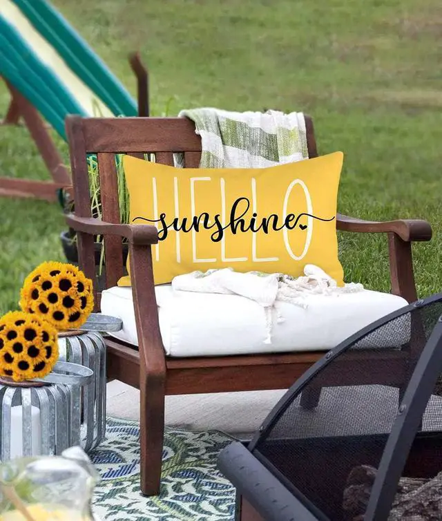 Alt view image 6 of 6 - 4TH Emotion Hello Sunshine Pillow Cover Farmhouse Yellow Lumbar Pillow Cover Spring Summer Decorations Cushion Case for Sofa Couch Polyester Linen 12x20 Inches