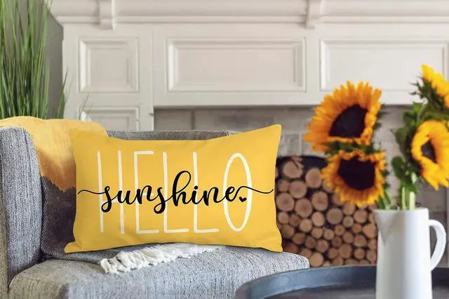 Alt view image 5 of 6 - 4TH Emotion Hello Sunshine Pillow Cover Farmhouse Yellow Lumbar Pillow Cover Spring Summer Decorations Cushion Case for Sofa Couch Polyester Linen 12x20 Inches