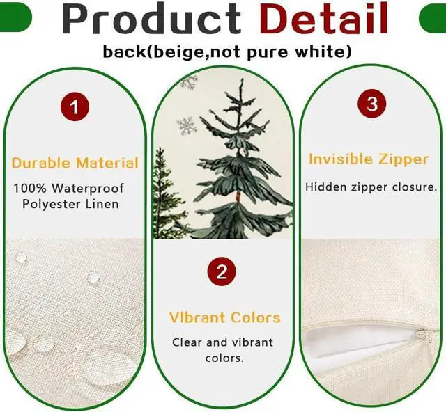Alt view image 6 of 7 - RABUSOFA Christmas Outdoor Pillow Covers 12x20 Inch Waterproof Christmas Trees Decoration Winter Snowflake Holiday Lumbar Decorative Cushion Cases for Home Patio Couch Green Pine