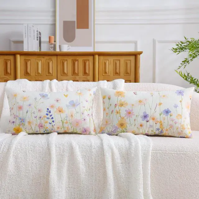Alt view image 2 of 7 - Spring Summer Pillow Covers 12x20 Inch Set of 2 Daisy Floral Throw Lumbar Pillow Cases Outdoor Decorative Cushion Covers for Sofa Couch Patio Farmhouse Home Decor
