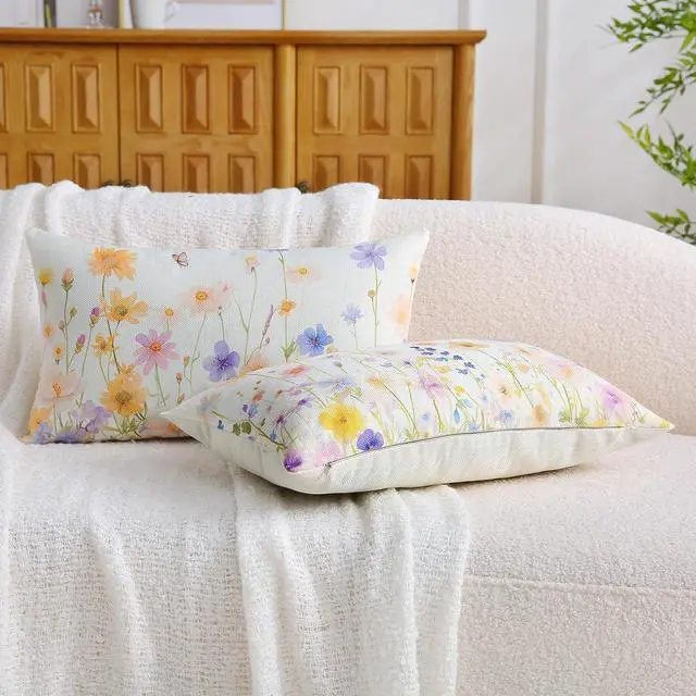 Alt view image 4 of 7 - Spring Summer Pillow Covers 12x20 Inch Set of 2 Daisy Floral Throw Lumbar Pillow Cases Outdoor Decorative Cushion Covers for Sofa Couch Patio Farmhouse Home Decor