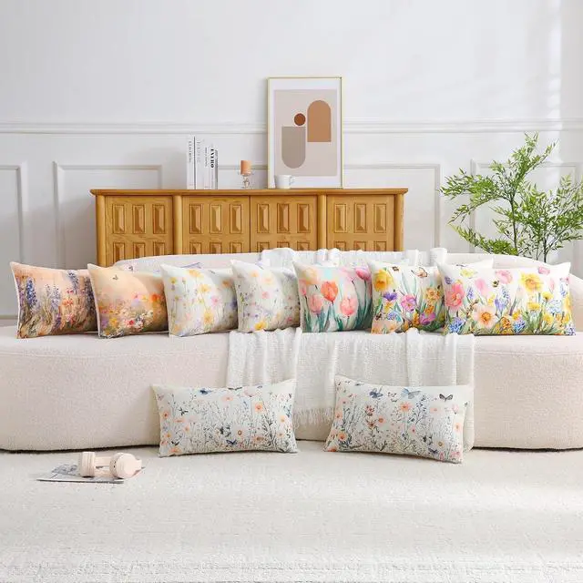 Alt view image 6 of 7 - Spring Summer Pillow Covers 12x20 Inch Set of 2 Daisy Floral Throw Lumbar Pillow Cases Outdoor Decorative Cushion Covers for Sofa Couch Patio Farmhouse Home Decor
