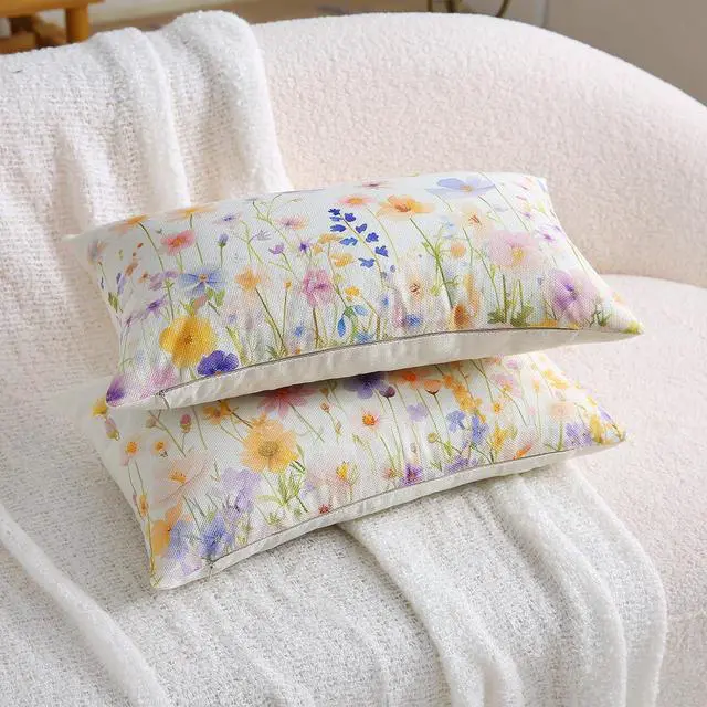 Alt view image 5 of 7 - Spring Summer Pillow Covers 12x20 Inch Set of 2 Daisy Floral Throw Lumbar Pillow Cases Outdoor Decorative Cushion Covers for Sofa Couch Patio Farmhouse Home Decor