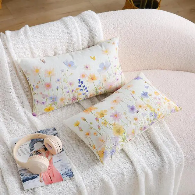 Alt view image 7 of 7 - Spring Summer Pillow Covers 12x20 Inch Set of 2 Daisy Floral Throw Lumbar Pillow Cases Outdoor Decorative Cushion Covers for Sofa Couch Patio Farmhouse Home Decor