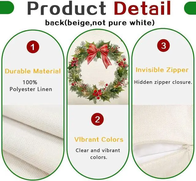 Alt view image 5 of 7 - Christmas Pillow Covers 12x20,Joy Wreath Outdoor Lumbar Decoration for Home