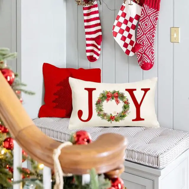 Alt view image 7 of 7 - Christmas Pillow Covers 12x20,Joy Wreath Outdoor Lumbar Decoration for Home