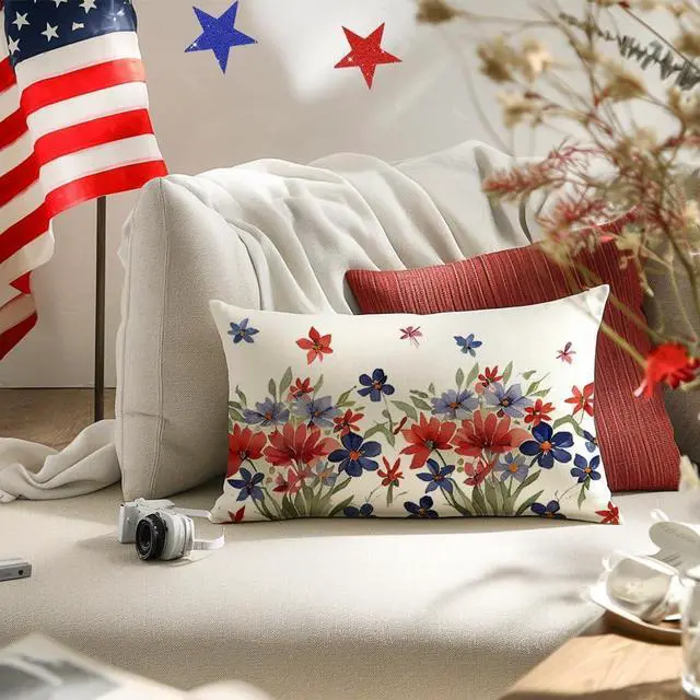Alt view image 4 of 7 - RABUSOFA 4th of July Patriotic Pillow Cover 12x20 Fourth of July Decor