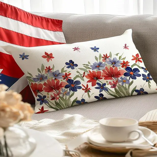Alt view image 6 of 7 - RABUSOFA 4th of July Patriotic Pillow Cover 12x20 Fourth of July Decor