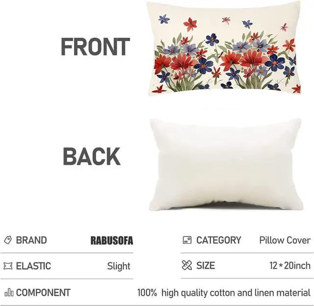 Alt view image 7 of 7 - RABUSOFA 4th of July Patriotic Pillow Cover 12x20 Fourth of July Decor