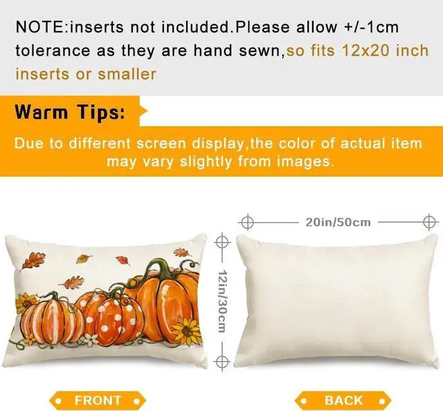 Alt view image 3 of 7 - Fall Pillow Covers 12x20,Pumpkin Thanksgiving Outdoor Autumn Lumbar Orange