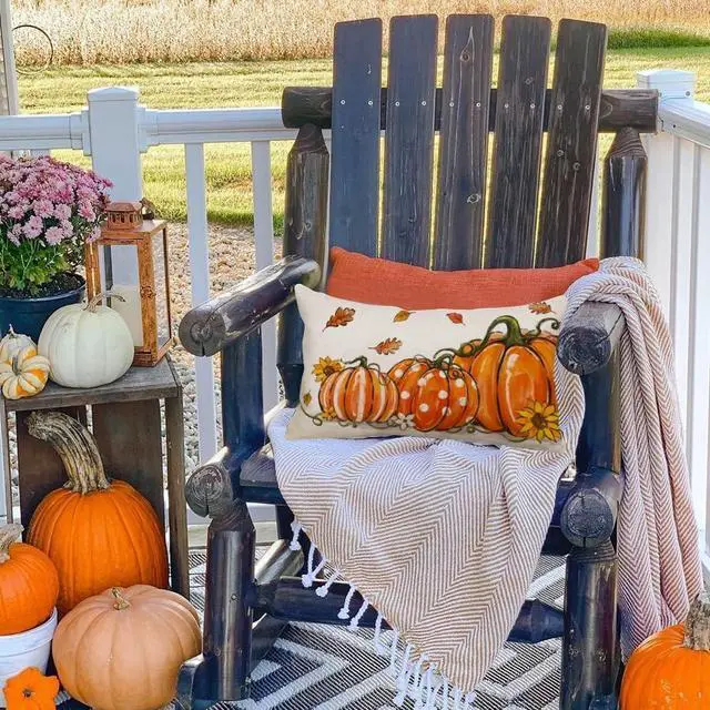 Alt view image 2 of 7 - Fall Pillow Covers 12x20,Pumpkin Thanksgiving Outdoor Autumn Lumbar Orange