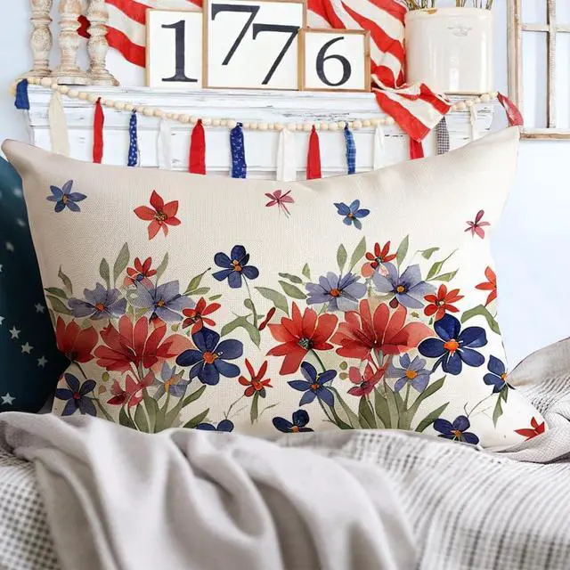 Alt view image 3 of 7 - RABUSOFA 4th of July Patriotic Pillow Cover 12x20 Fourth of July Decor