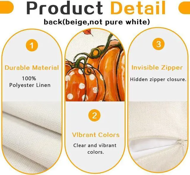 Alt view image 4 of 7 - Fall Pillow Covers 12x20,Pumpkin Thanksgiving Outdoor Autumn Lumbar Orange