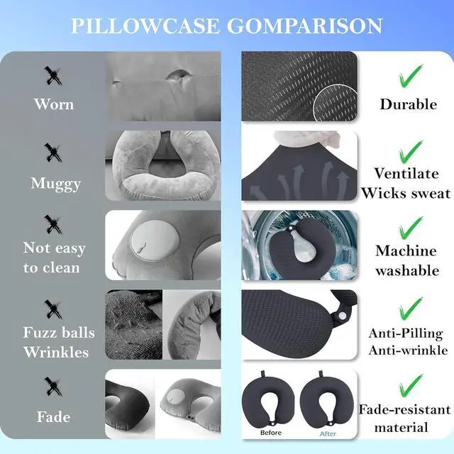 Alt view image 4 of 7 - Neck Pillow Cover, Breathable Mesh Travel Neck Pillow Replacement Covers with Zipper, Cool and Elastic Fabric Airplane Pillow Covers for TravelingCarHomeOffice (Dark Gray, No Filler)