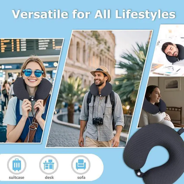 Alt view image 6 of 7 - Neck Pillow Cover, Breathable Mesh Travel Neck Pillow Replacement Covers with Zipper, Cool and Elastic Fabric Airplane Pillow Covers for TravelingCarHomeOffice (Dark Gray, No Filler)