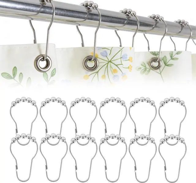 Main image of 12 Shower Curtain Hooks, Suitable for Bathroom Shower rods for Rust-Proof Decorative Stainless Steel Shower Curtain Hooks, Silver