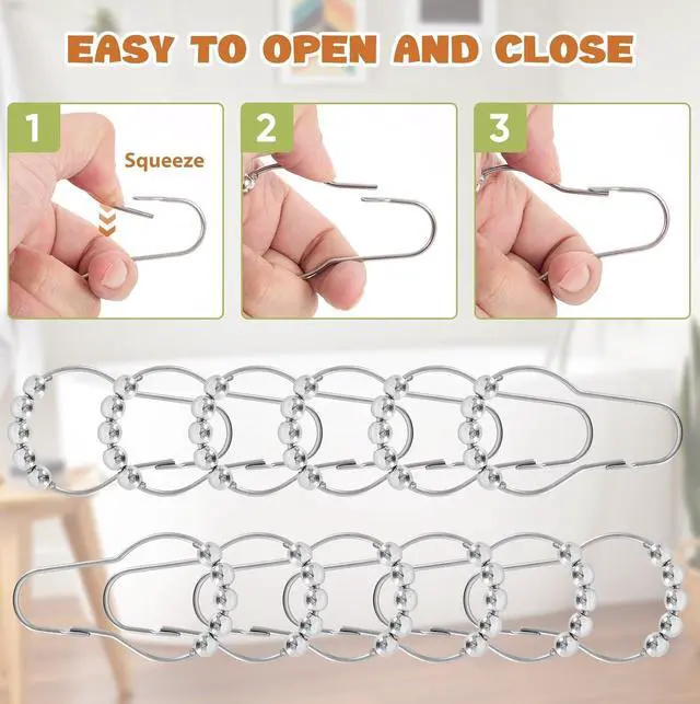 Alt view image 5 of 7 - 12 Shower Curtain Hooks, Suitable for Bathroom Shower rods for Rust-Proof Decorative Stainless Steel Shower Curtain Hooks, Silver