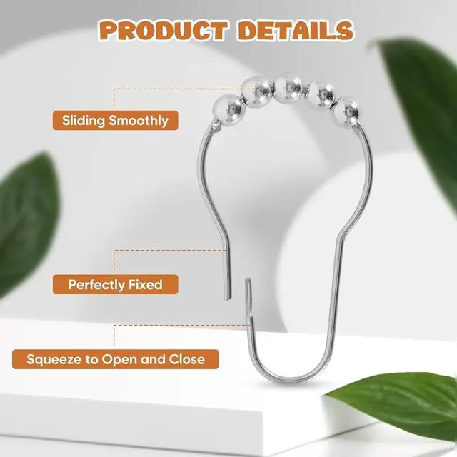 Alt view image 6 of 7 - 12 Shower Curtain Hooks, Suitable for Bathroom Shower rods for Rust-Proof Decorative Stainless Steel Shower Curtain Hooks, Silver