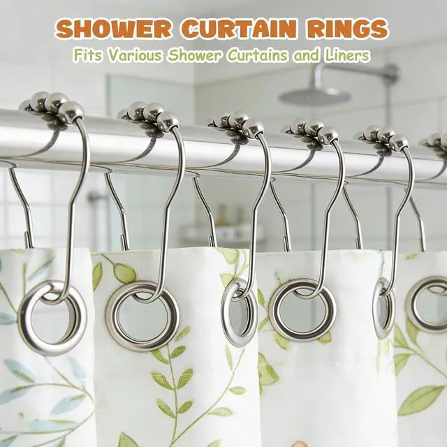 Alt view image 2 of 7 - 12 Shower Curtain Hooks, Suitable for Bathroom Shower rods for Rust-Proof Decorative Stainless Steel Shower Curtain Hooks, Silver