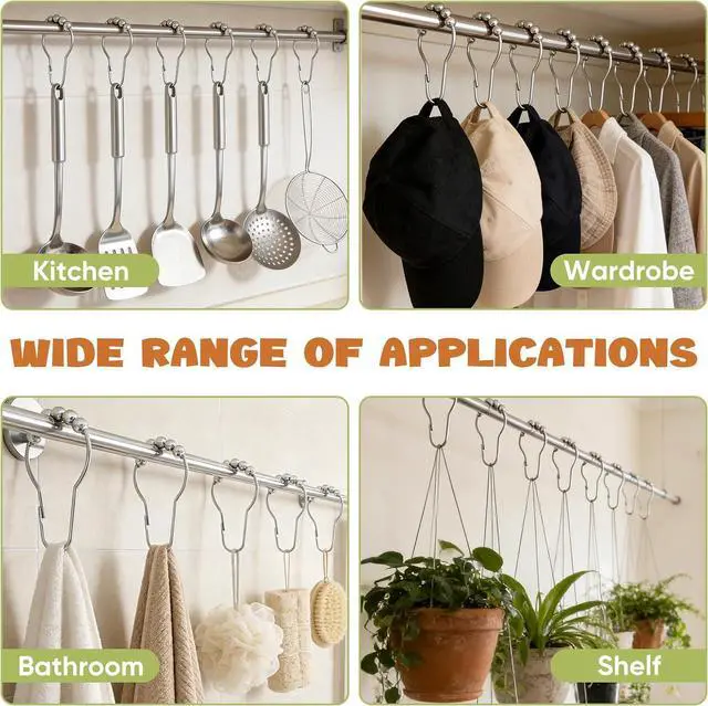 Alt view image 7 of 7 - 12 Shower Curtain Hooks, Suitable for Bathroom Shower rods for Rust-Proof Decorative Stainless Steel Shower Curtain Hooks, Silver