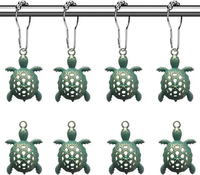Main image of Green Sea Turtle Shower Curtain Rings Silver Shower Curtain Hooks