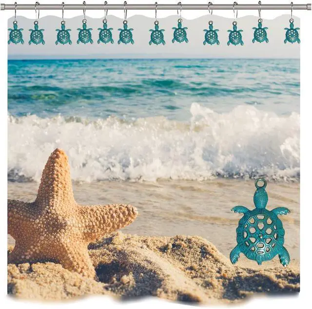 Alt view image 2 of 6 - Green Sea Turtle Shower Curtain Rings Silver Shower Curtain Hooks
