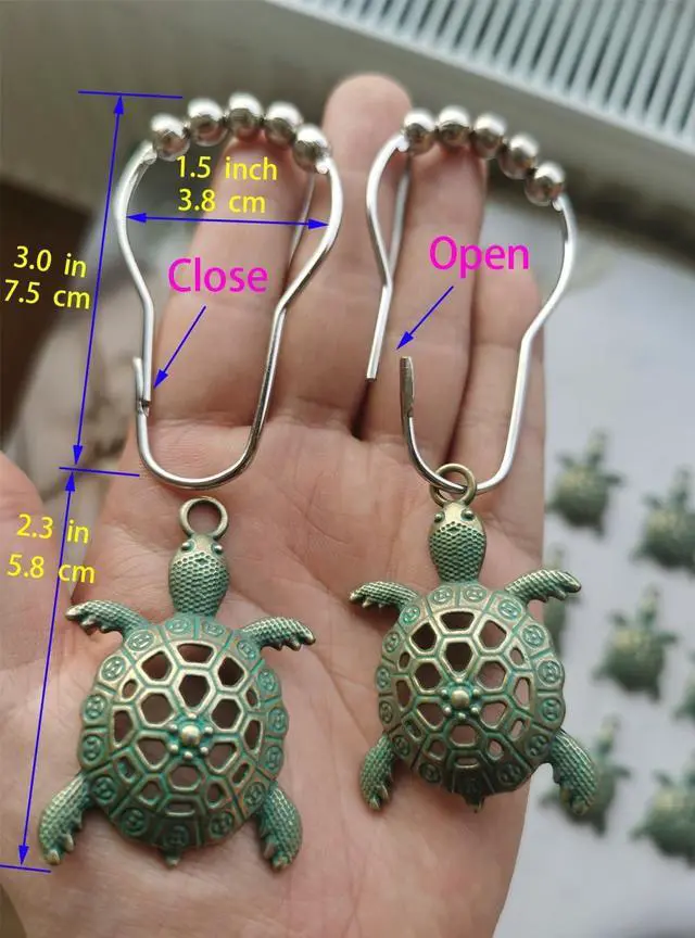 Alt view image 4 of 6 - Green Sea Turtle Shower Curtain Rings Silver Shower Curtain Hooks